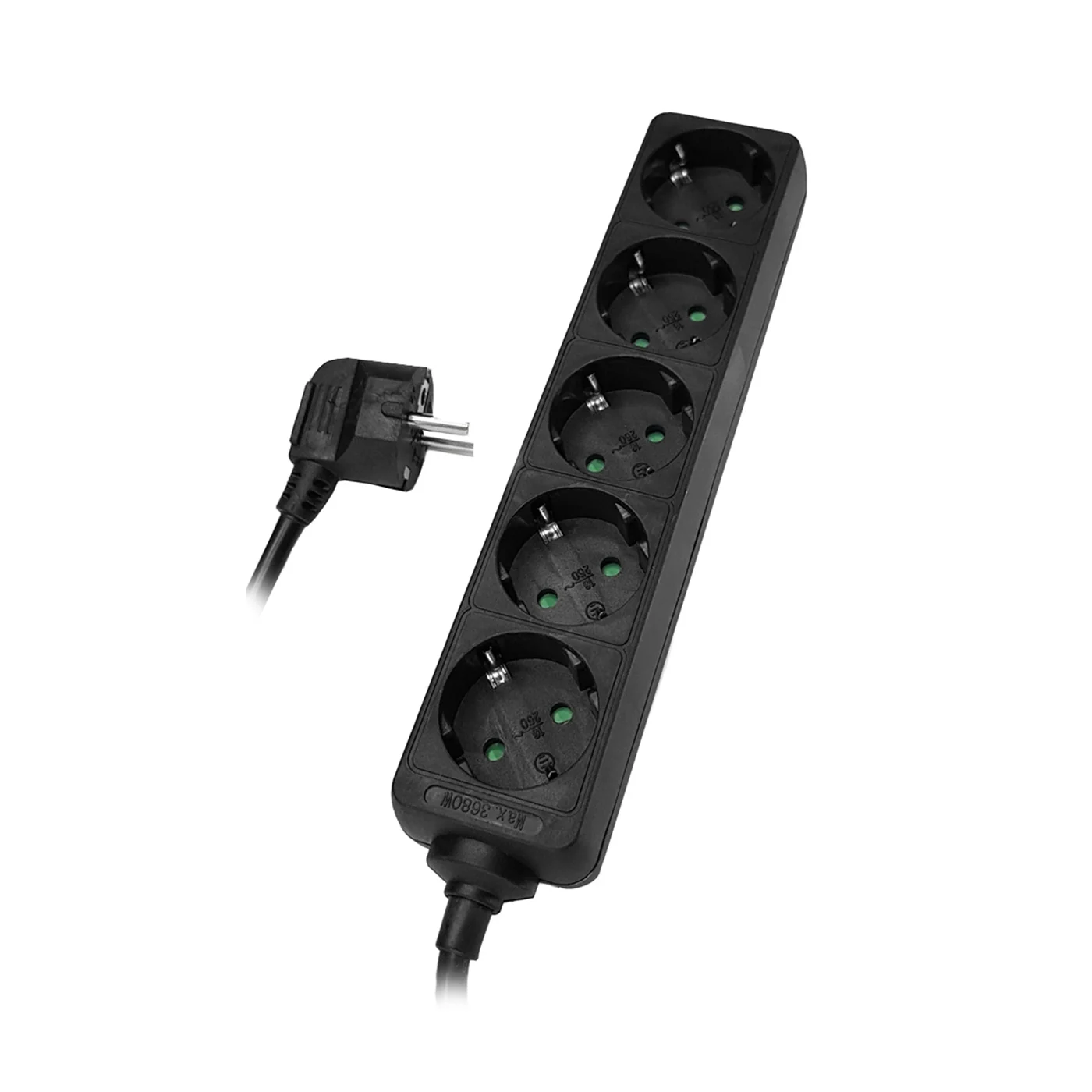 Powertech Powerstrip PT-870 5x Schuko 16A 1.5m Black Powertech Powerstrip PT-870 5x Schuko 16A 1.5m Black