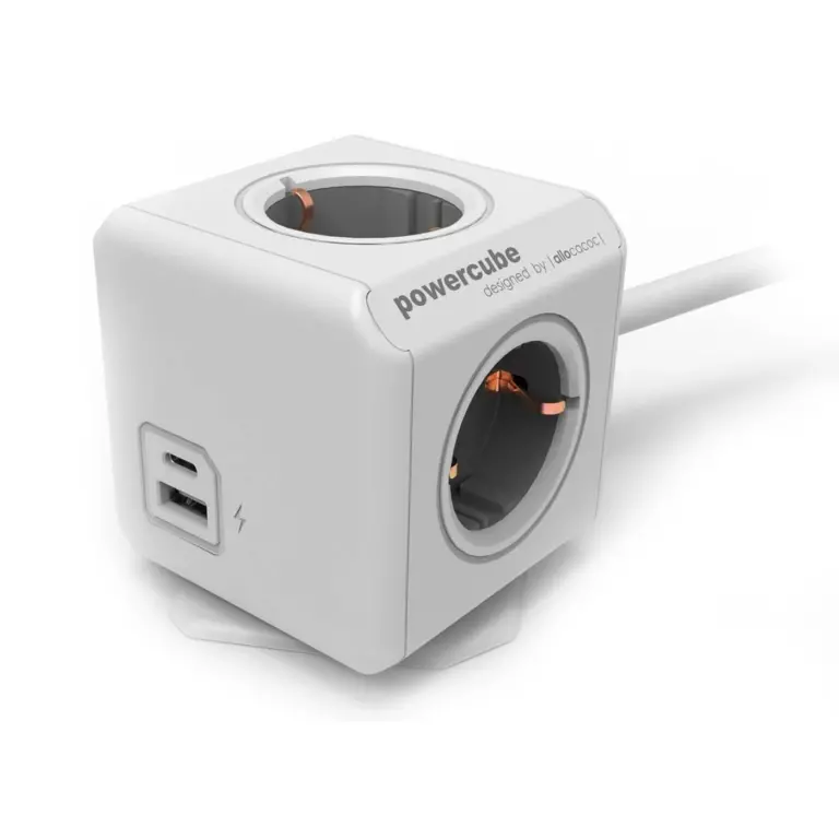 Allocacoc Powercube Extended USB A Type C 1.5m 4 Outlets Grey