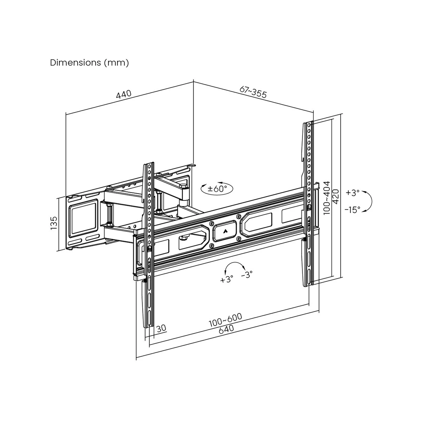 Powertech TV Wall Mount up to 80" 40kg PT-1130