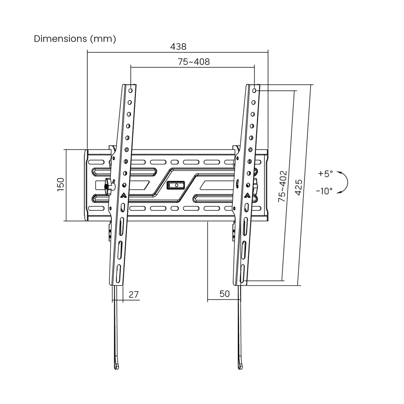 powertech pt 1372 Βάση Τηλεόρασης Τοίχου έως 75" 75kg