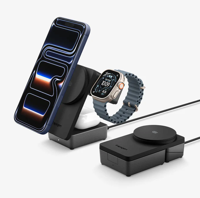 spigen foldable magsafe Μαύρος 3σε1 aσύρματος Φορτιστής 25w qi2.2