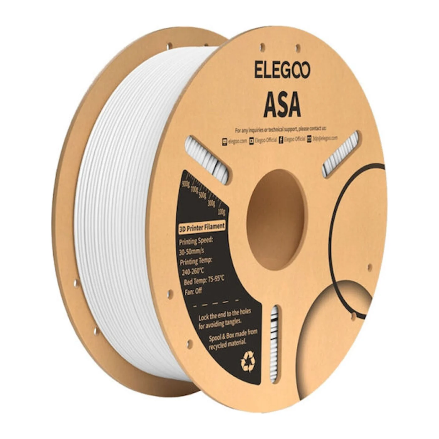 Elegoo ASA 3D Printer Filament 1.75mm Λευκό Spool