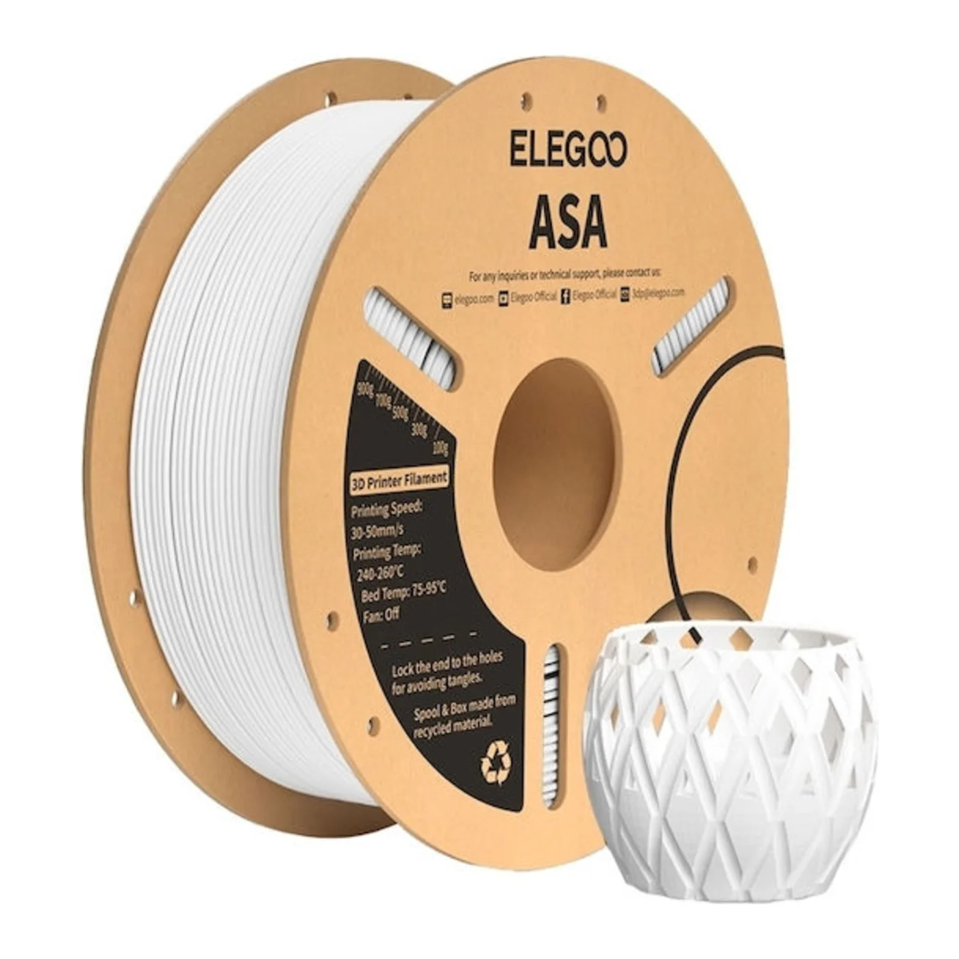 Elegoo ASA 3D Printer Filament 1.75mm Λευκό Spool